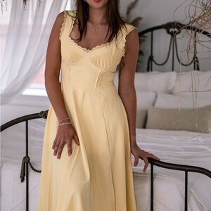 Elegant Yellow Lace-Trimmed Dress